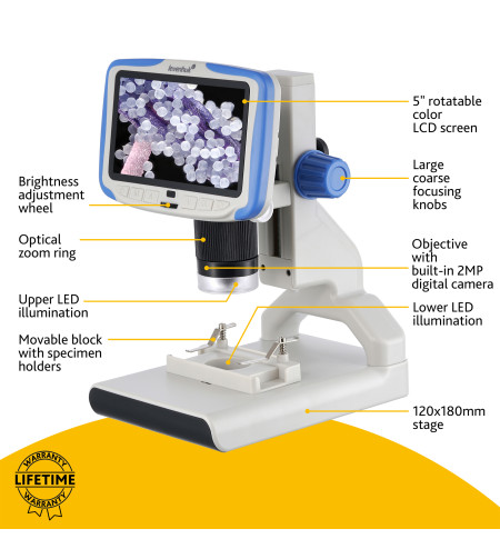 Microscope, Levenhuk Rainbow 7x-200x, DM500 LCD Digital