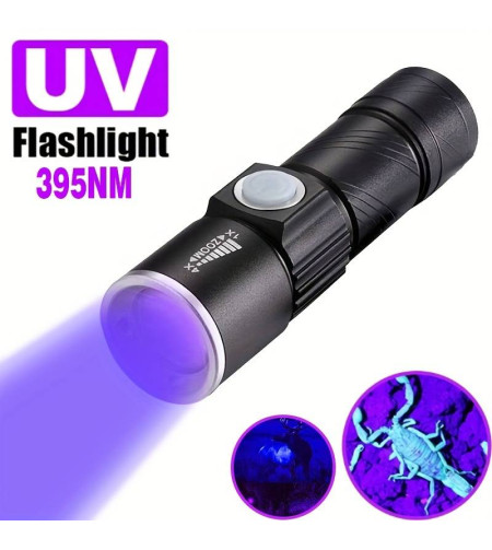 UV ultravioletinių spindulių LED žibintuvėlis 395 nM su priartinimu