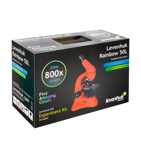 Mikroskopas Levenhuk Rainbow 50L Orange 40x - 800x su eksperimentiniu rinkiniu K50