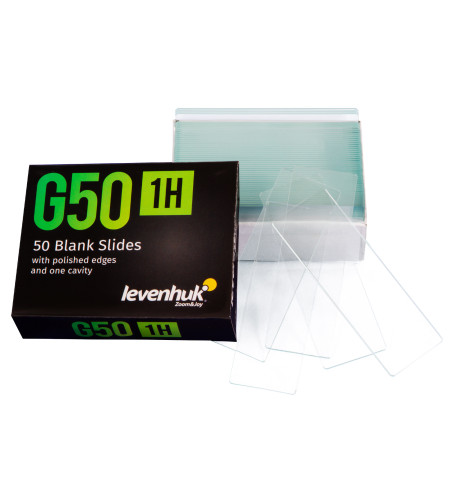 Levenhuk G50 1H Single Cavity Blank Slides, 50 pcs