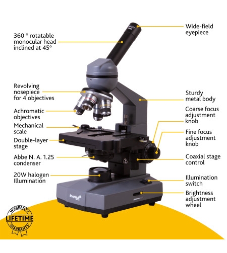 Biologinis mikroskopas su koordinuotu stumdomu staliuku Levenhuk 320 40x-1000x