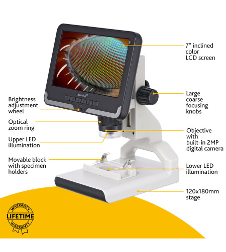 Mikroskopas, Levenhuk Rainbow DM700 LCD skaitmeninis, 10x–200x