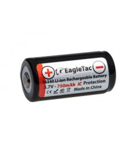 EagleTac 16340 RCR123A Li-Ion 3.7V 750mAh 1.5A akumulators ar PCB aizsardzību