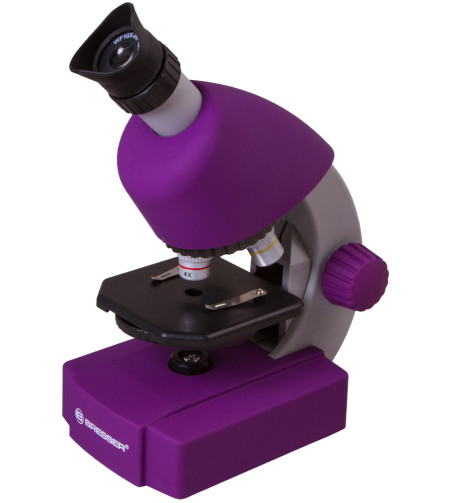 Microscope, Bresser Junior 40x-640x, violet with experiment kit, with phone adaptor