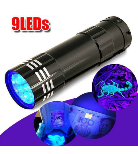 Mini Portable Flashlight 9 LED UV Ultra Violet Torch Light Lamp Flashlight