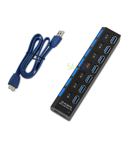 7 port USB 2.0 3.0 HUB W/ Power On/Off Switch High Speed Adapter Cable For PC RF