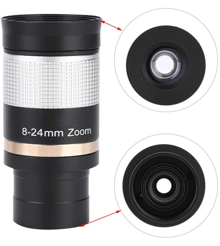 Eyepiece with zoom, Multi Coated Optic Lens for Telescope, Metal, 8x-24x 1.25"