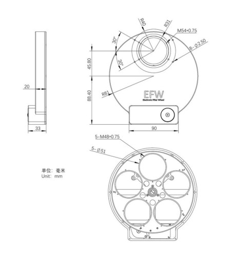 Filtro ratas,  EFW 5x2", ZWO