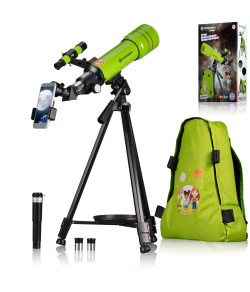 BRESSER JUNIOR refrakcinis teleskopas 70/400 su kuprine, žalias