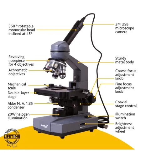 Digitaalne monokulaarne mikroskoop Levenhuk D320L BASE 3M