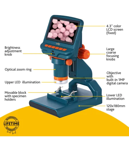 Mikroskopas, Levenhuk LabZZ DM200 LCD Digital, 17x–220x
