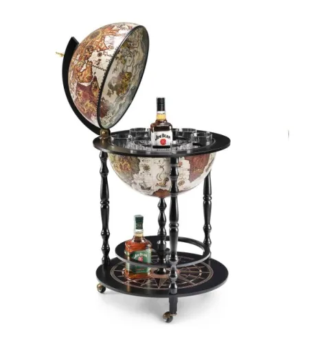 Raven-black floor standing bar globe Zoffoli with a map Vulcano