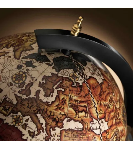 Raven-black floor standing bar globe Zoffoli with a map Vulcano
