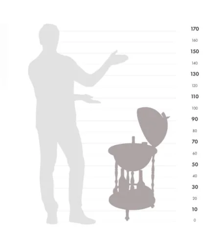 Raven-black floor standing bar globe Zoffoli with a map Vulcano