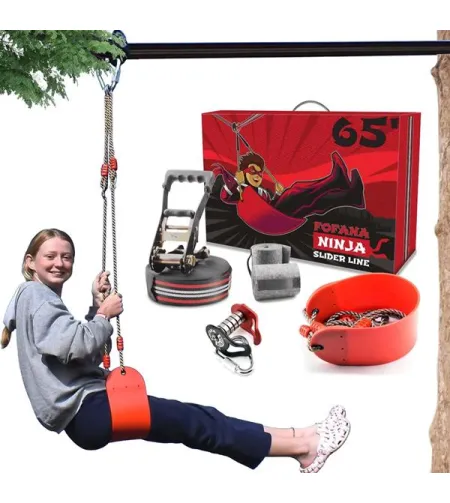 Fofana Ninja Slider Zipline Rihmaratta komplekt 20m