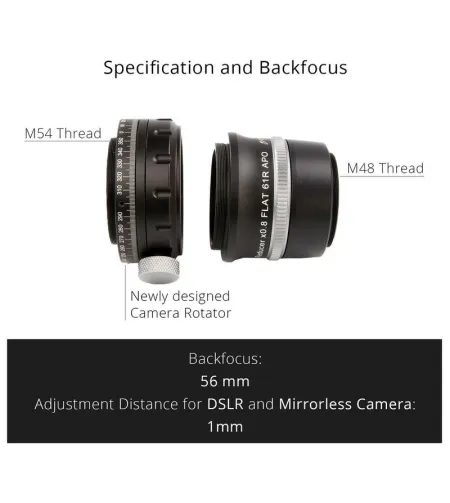 William Optics Adjustable Flattener Reducer Flat61R for ZenithStar 61