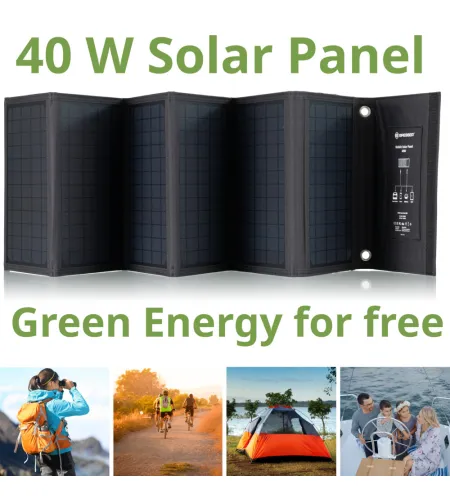 BRESSER mobilais saules enerģijas lādētājs 40 vati ar USB un līdzstrāvas izeju