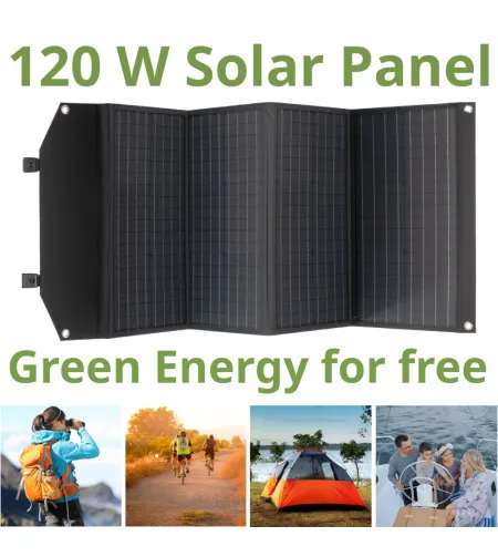 BRESSER mobilus saulės įkroviklis 120 vatų su USB ir nuolatinės srovės išvestimi