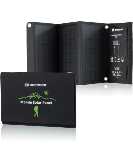 BRESSER mobilais saules lādētājs 21 vatu ar USB un līdzstrāvas izeju