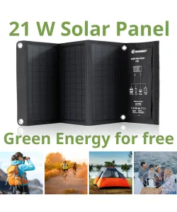 BRESSER mobilais saules lādētājs 21 vatu ar USB un līdzstrāvas izeju