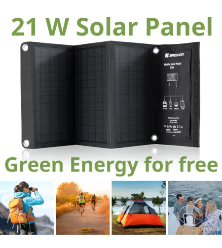 BRESSER mobilais saules lādētājs 21 vatu ar USB un līdzstrāvas izeju