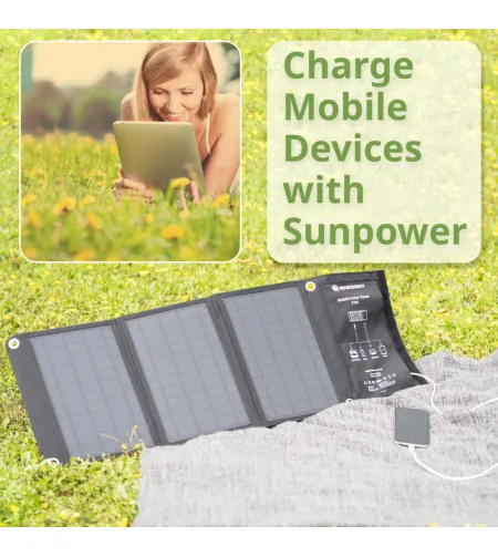 BRESSER mobilais saules lādētājs 21 vatu ar USB un līdzstrāvas izeju