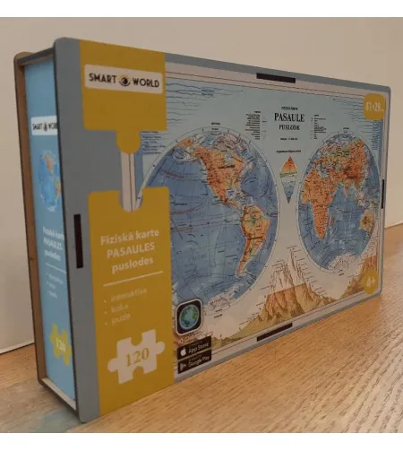 Maailma poolkerade füüsiline kaart Interaktiivne puidust pusle
