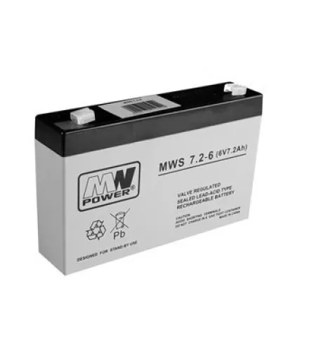 Svinskābes akumulātors MWS7.2-6, MW Power (6V - 7.2Ah)