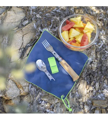 Picnic set with fork, spoon and Knife Nr.8 Stainless steel Opinel
