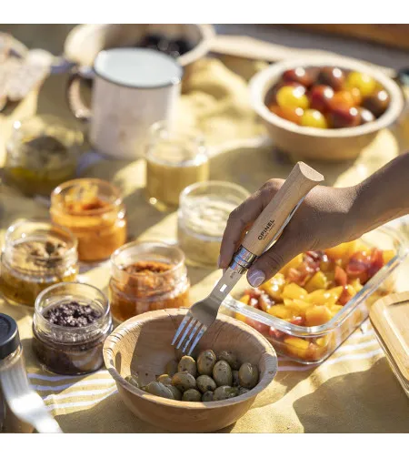 Picnic set with fork, spoon and Knife Nr.8 Stainless steel Opinel