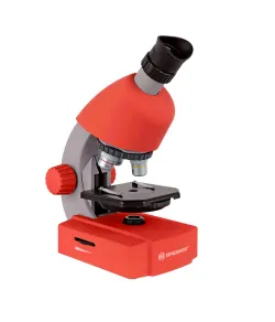 Microscope, Bresser Junior 40x-640x, red with experiment kit, with phone adaptor