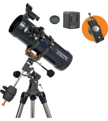 Celestron Astromaster 114EQ-MD telescope with Phoneadapter and Moonfilter