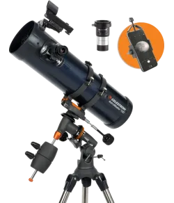 Celestron AstroMaster 130EQ reflektora teleskops ar viedtālruņa adapteri un T2 Barlow lēcu